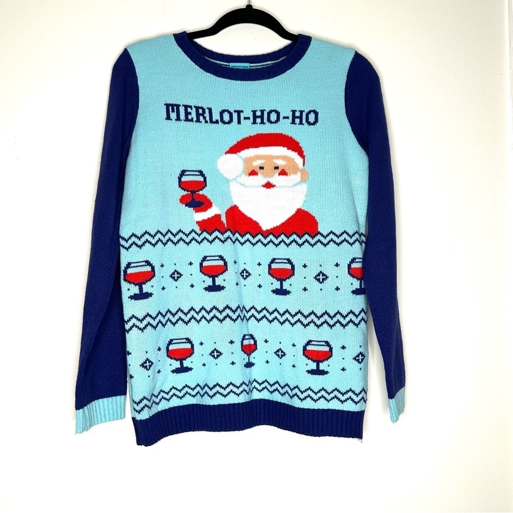 Norther Pole Merlot-Ho-Ho Drunk Santa Ugly Christmas Sweater Pullover Women's M